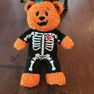 2016 BAB Halloween Pumpkin Jack O Lantern Vines Plush Bear In Skeleton Costume
